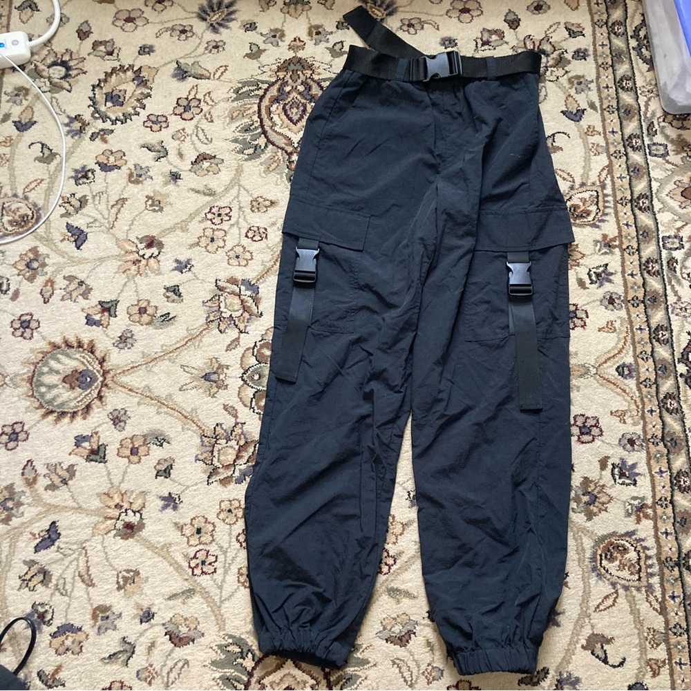 Forever 21 Black Cargo Windbreaker Joggers